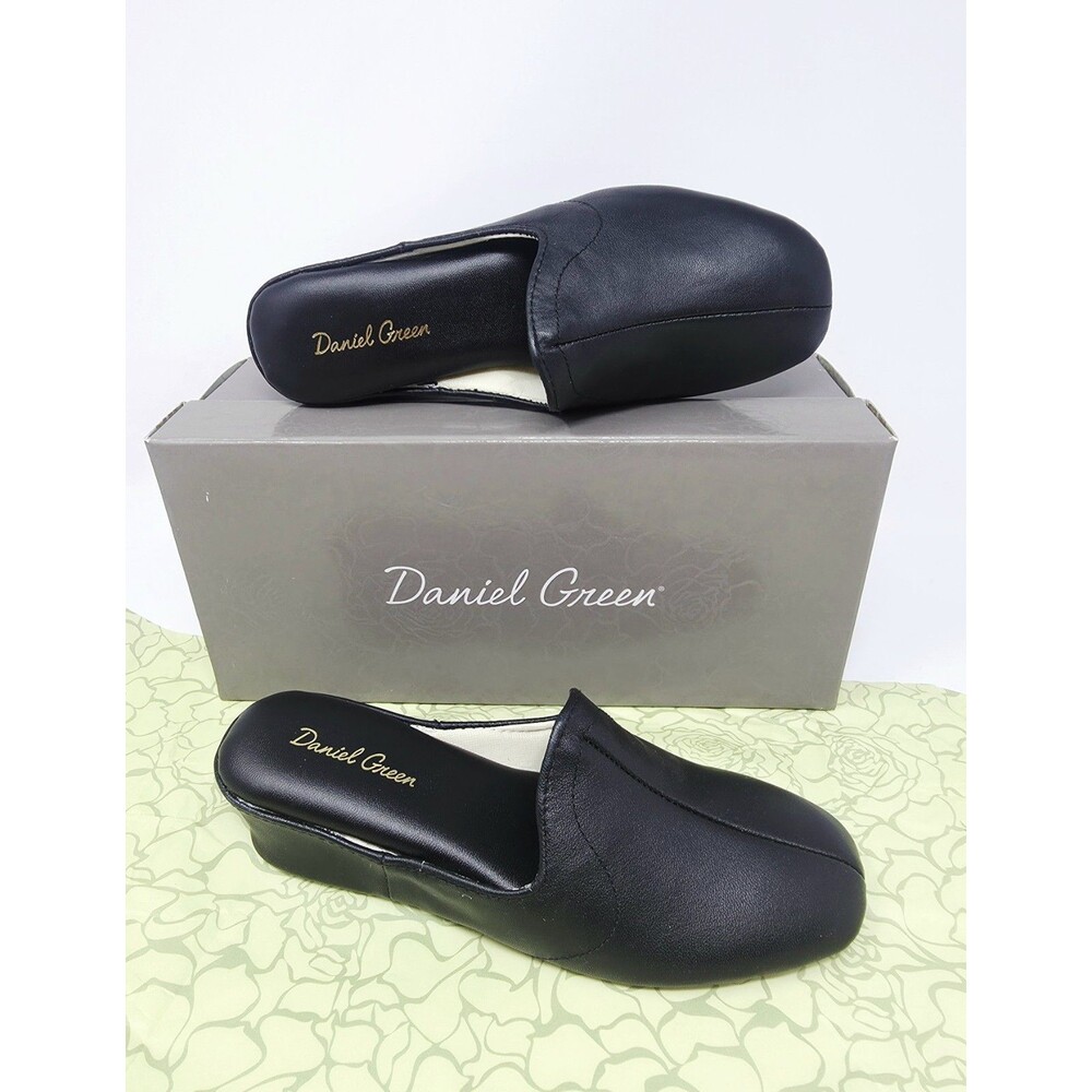 Daniel Green VTG Women's 5M Kidskin Leather Glamour Slipper Wedge Mule Black